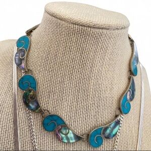 Sterling Turquoise Abalone Inlay Stunning  Necklace